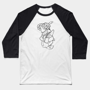 Dope shark character with a bread stick ink-pencil black-and-white illustration Baseball T-Shirt
